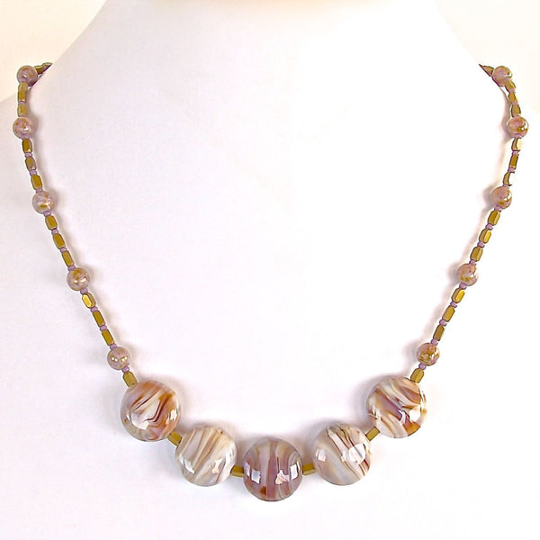 Handmade delicate beaded necklace in warm neutrals
