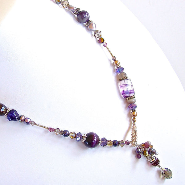 Handmade purple crystal and gemstone lariat