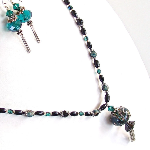 Cat's Eye: 24" Art Glass and Tassel Necklace