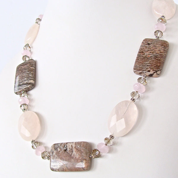 Pink and Gray Gemstone Necklace