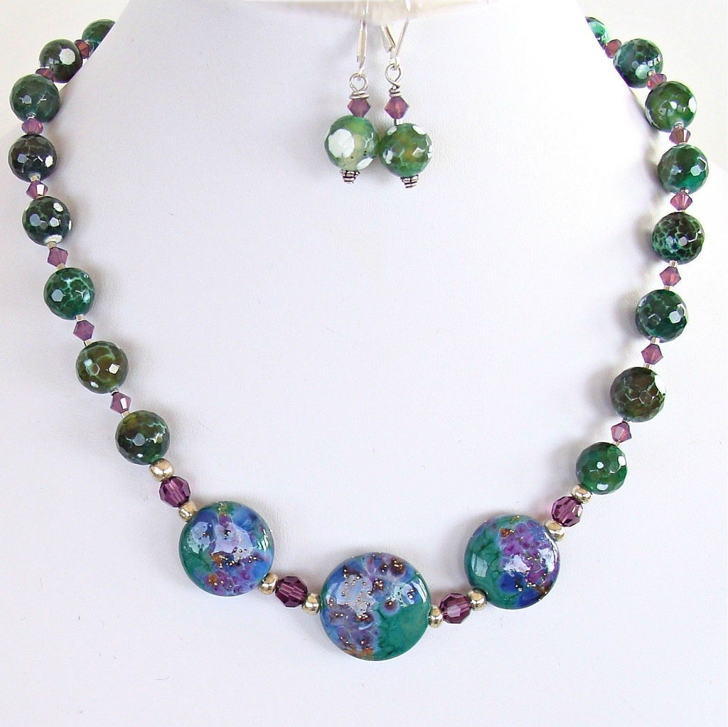Lampwork Focal Beads and Crackle Agate Necklace