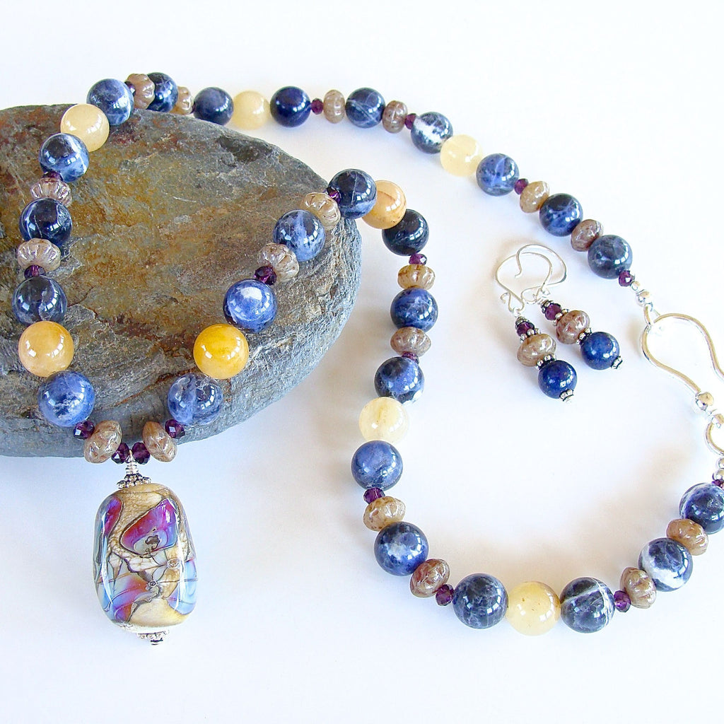 Lampwork Pendant with Sodalite Blue Stones