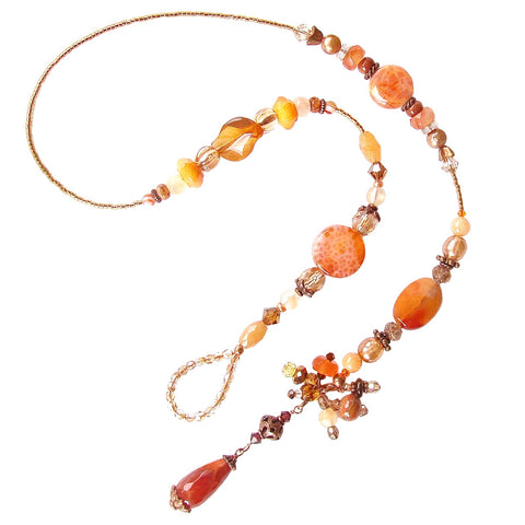 Lariat Necklace with Orange Gemstones