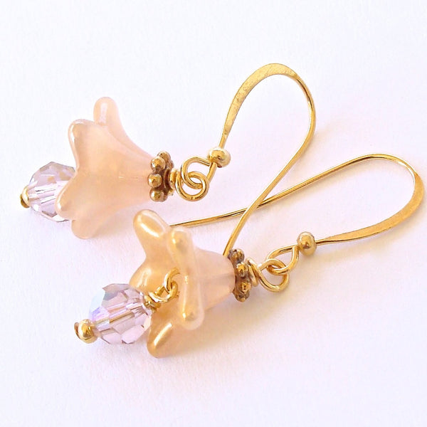 Light Pink and Gold Crystal Earrings