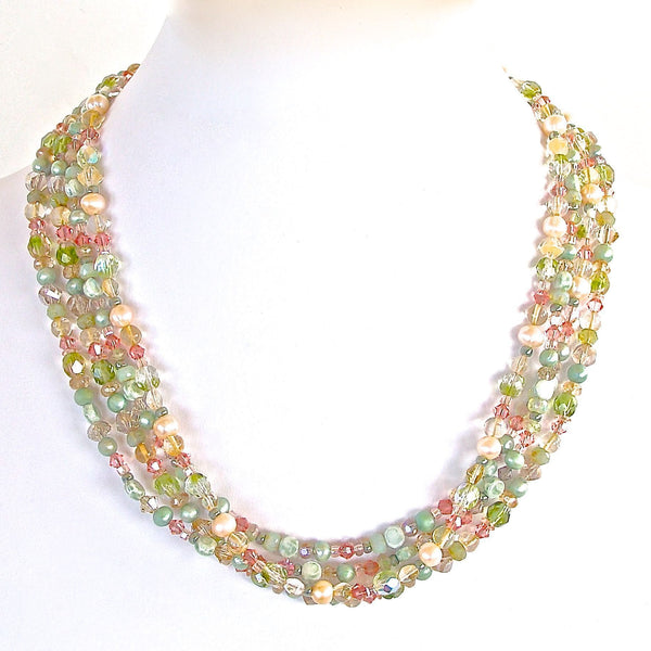 Long crystal beaded necklace