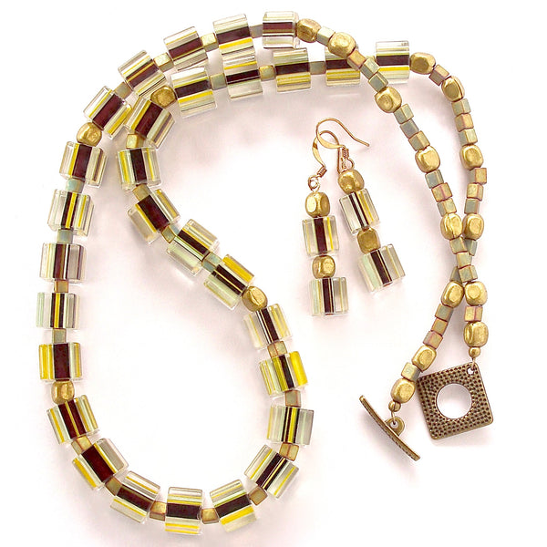 Mod Necklace with Striped Cane Glass