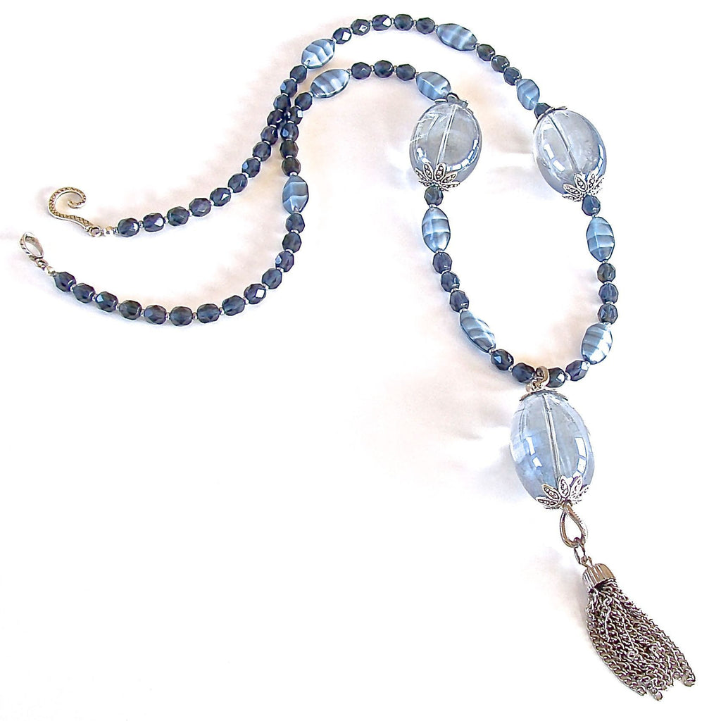Handcrafted Navy Blue gemstone necklace