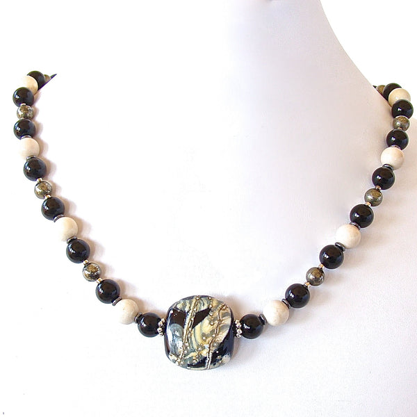 Onyx and Art Glass Necklace