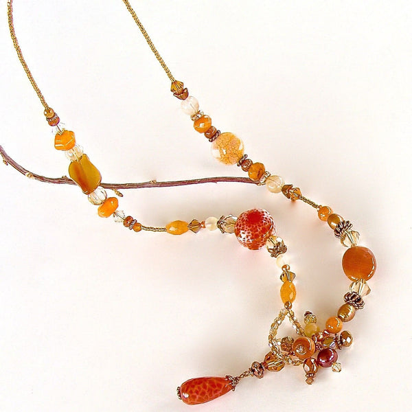 Orange Agate and Carnelian Lariat Necklace