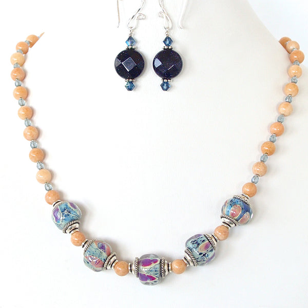 Ikat: Blue and Orange Necklace Set