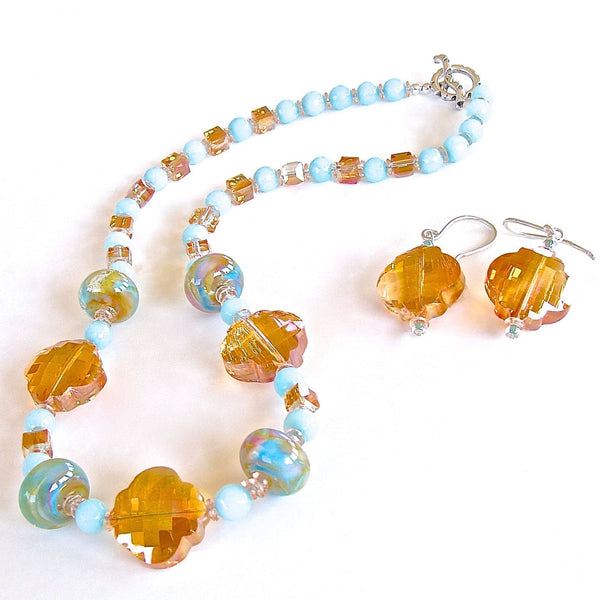 Pastel artisan glass and crystal necklace set