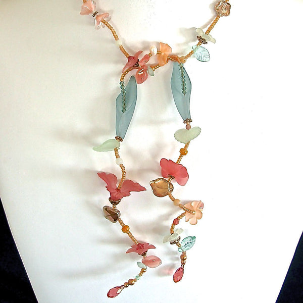 Peach and Teal flower necklace