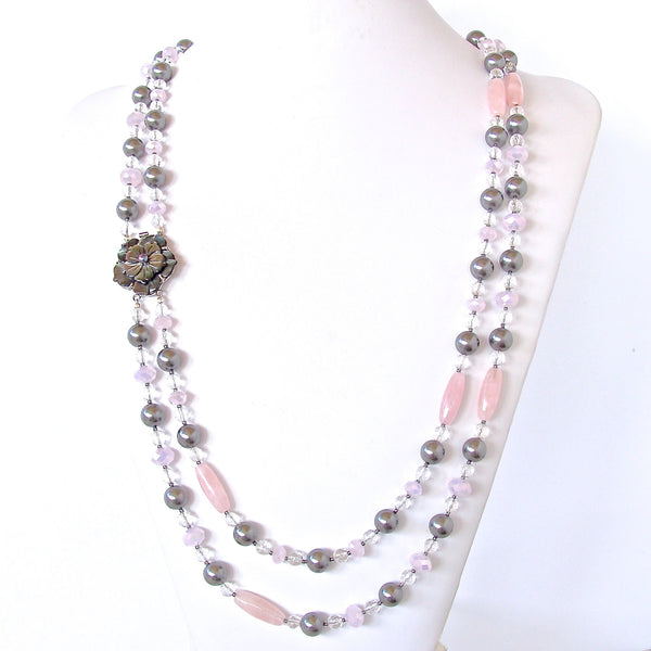 Celine: Double Strand Pink and Silver Necklace
