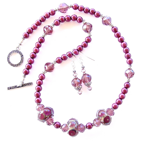 Plum Necklace with Art Glass