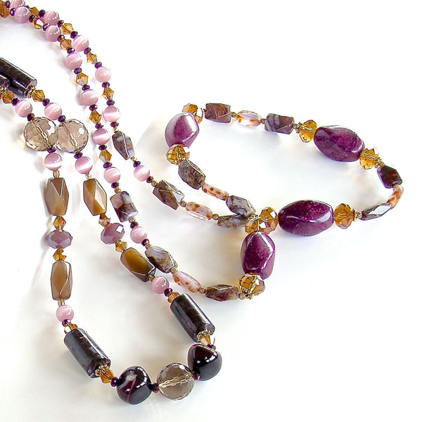 Purple and Amber Semi-precious Necklace
