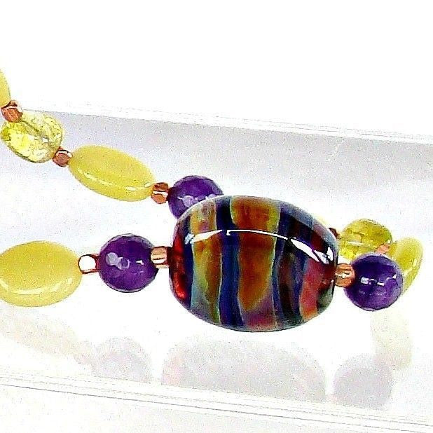 Purple and Lime Lampwork Necklace Set