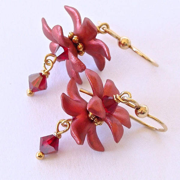 Red crystal dangle earrings