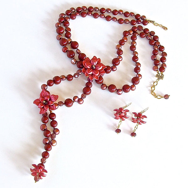 Red flower statement necklace