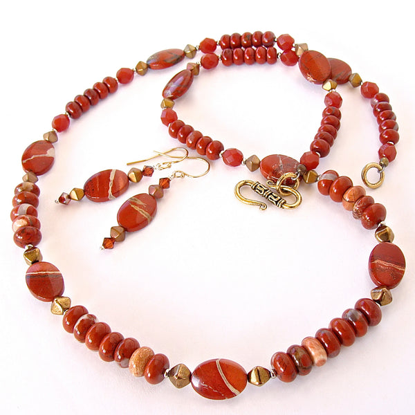 Red Necklace with Jasper Gemstones