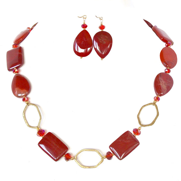 red gemstone necklace set