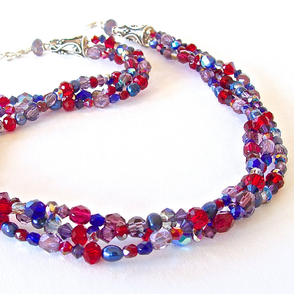 Jingle: 18" Ruby Red Sapphire and Blue Necklace