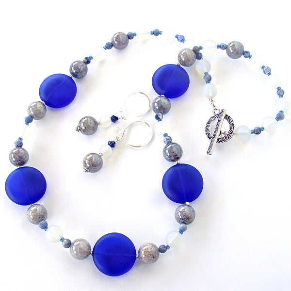 Sea glass necklace in blue