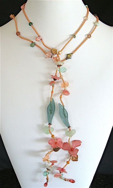Spring Punch 50 inch Pearl and Crystal Lariat Necklace