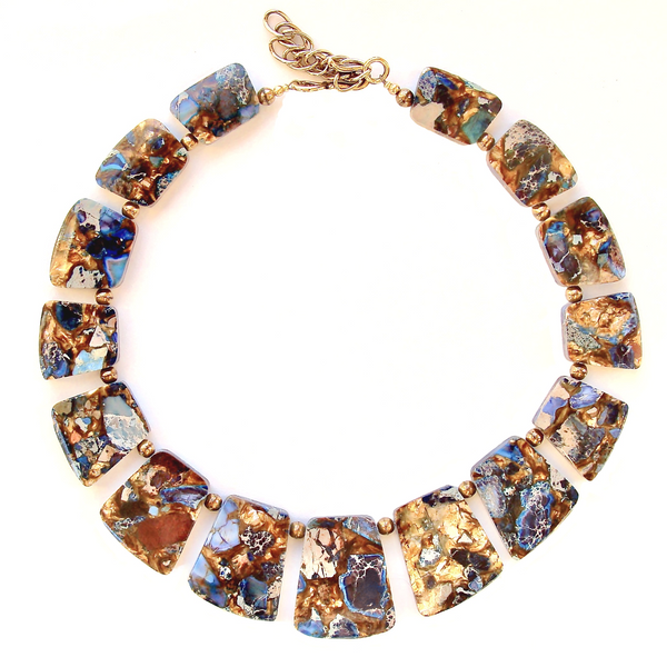 Statement necklace with brown and blue stones