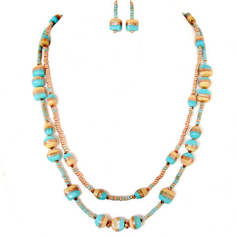 Turquoise Glass Bead Necklace Set