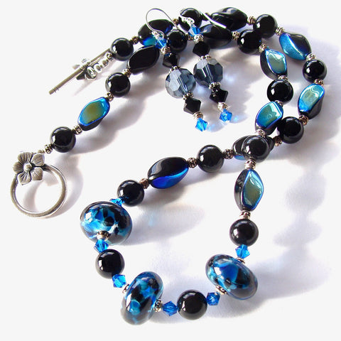 blue and black necklace set