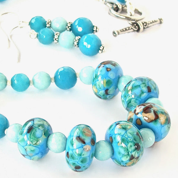 blue and green beaded necklace set