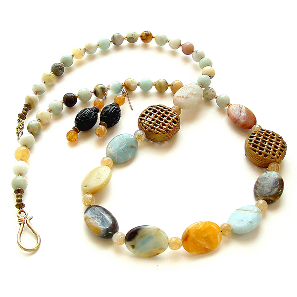 boho necklace with amazonite gemstones