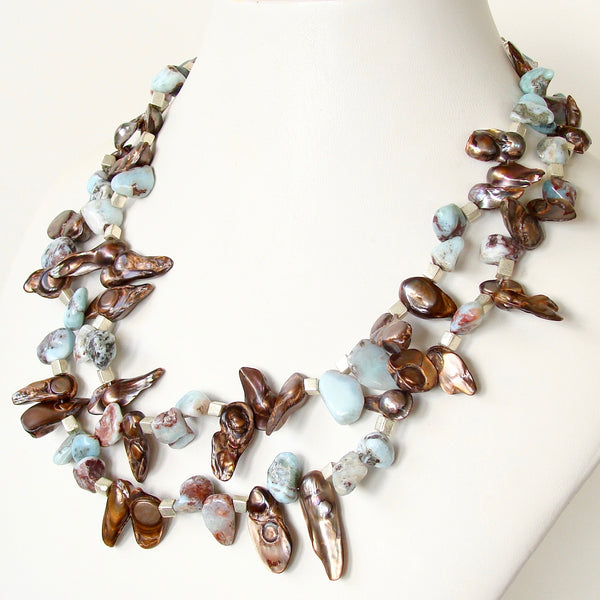 brown and blue necklace