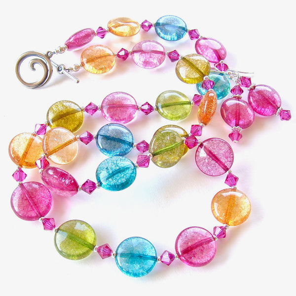 colorful necklace set with quartz gemstones