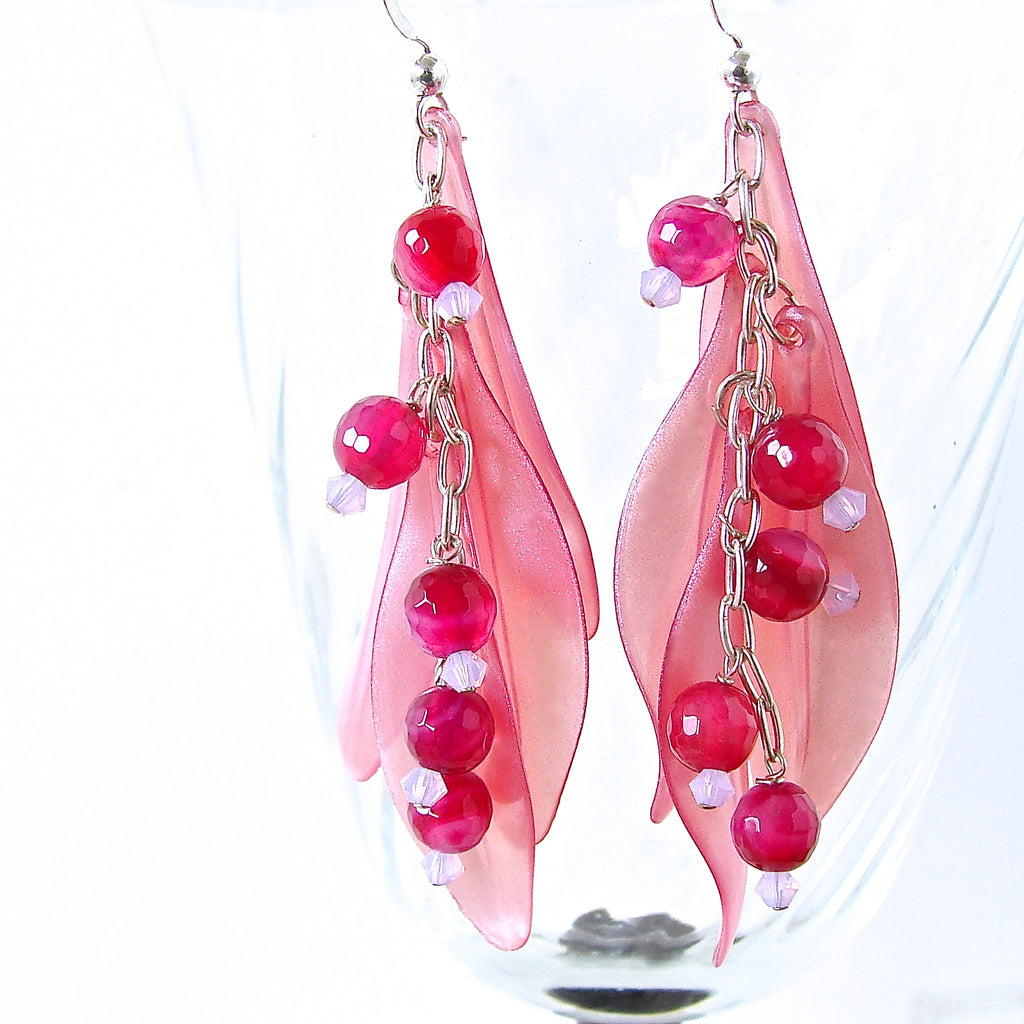 dangle earrings in pink