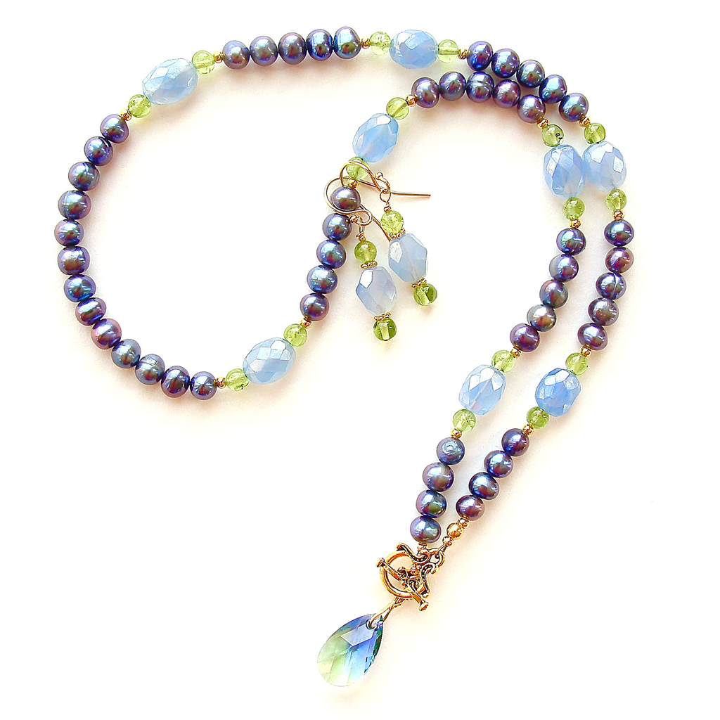 gemstone and pearl necklace set