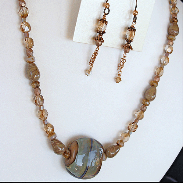 Hudson View: 20" Lampwork and Jasper Necklace and Earring Set