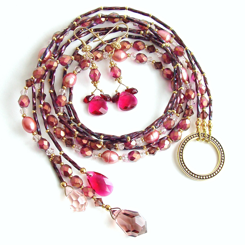Cherry Moon: Lariat Necklace with Swarovski Crystal Pendant