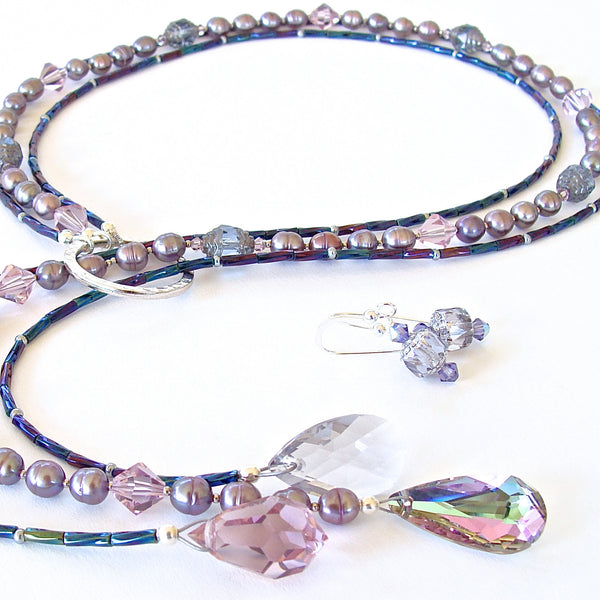 Lavender pearl necklace set