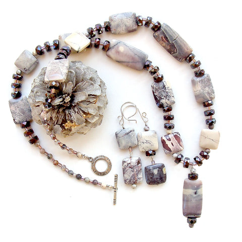 long beaded necklace with porcelain jasper