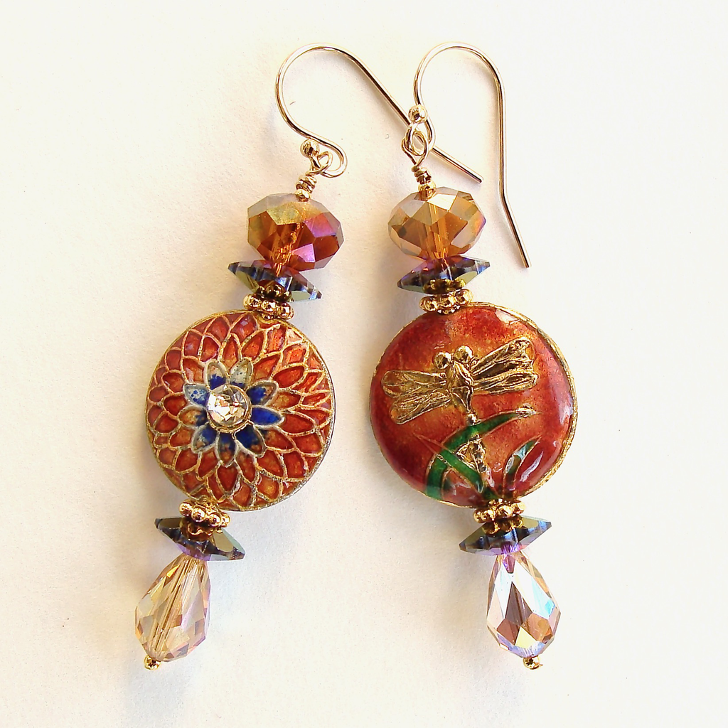 nature inspired earrings with cloisonne
