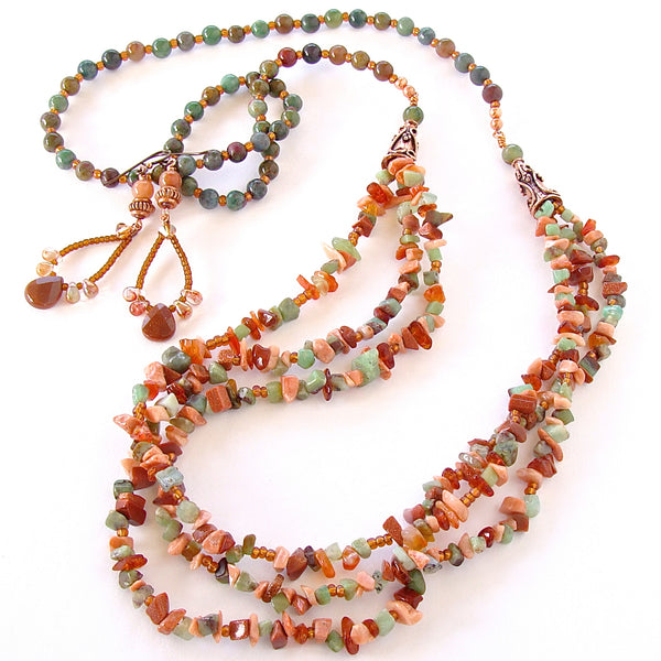 Orange gemstone necklace set