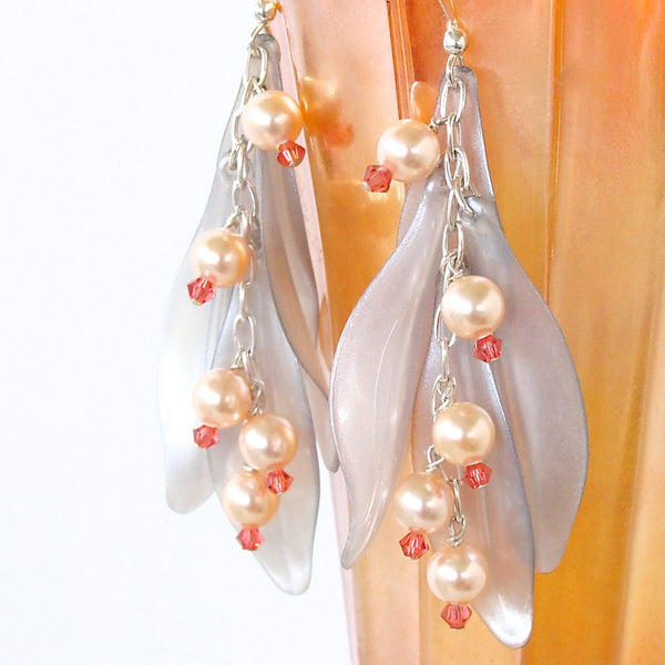 Peach crystal dangle earrings