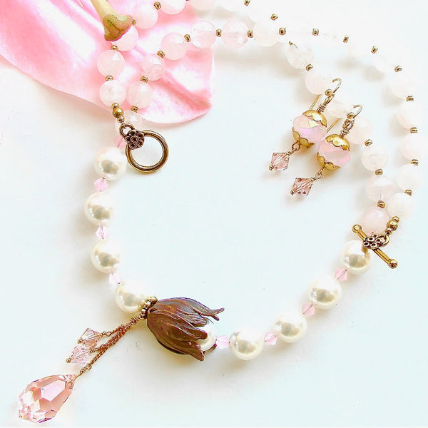rose quartz necklace set