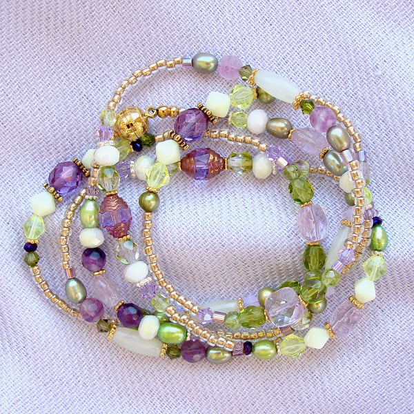 wrap around bracelet with amethyst and peridot